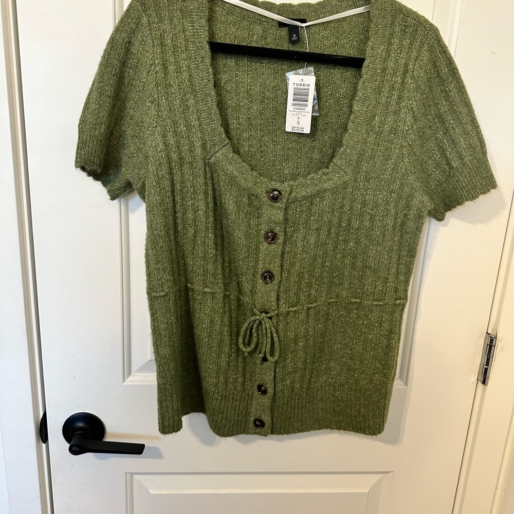 Torrid Green Ribbed Button Down Sweater